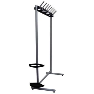 Egyoldalas kabáttartó, 10 kampó, acélszerkezettel, kiegészítőkkel, ezüst-fekete szín, magasság 1770 mm