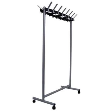 Kétoldalas kabáttartó, mobil, 16 horog, acélszerkezet, kiegészítők nélkül, színe ezüst-fekete, magasság 1770 mm