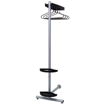 Kétoldalas kabáttartó, 4 vállfával, acélszerkezettel, kiegészítőkkel, ezüst-fekete szín, magasság 1770 mm