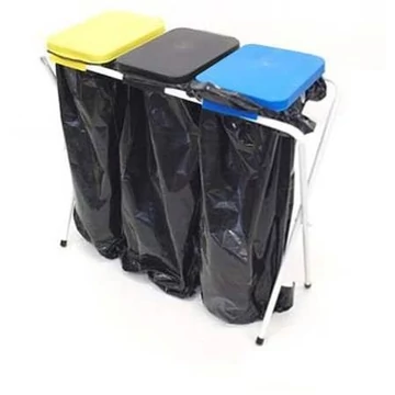 Haszonanyaggyűjtő 3x 70-120 l-es zsákokhoz, összecsukható, műanyag fedél (sárga, fekete, kék)