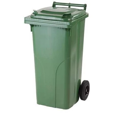 Nagy műanyag hulladékgyűjtő, térfogata 120 l, mobil, zöld
