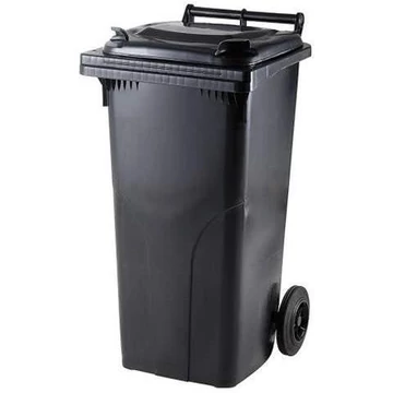 Nagy műanyag hulladékgyűjtő, térfogata 120 l, mobil, fekete