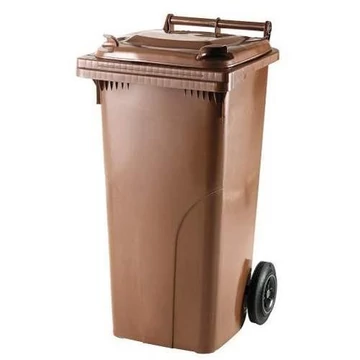 Nagy műanyag hulladékgyűjtő, térfogata 120 l, mobil, barna
