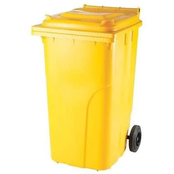 Nagy műanyag hulladékgyűjtő, térfogata 240 l, mobil, sárga