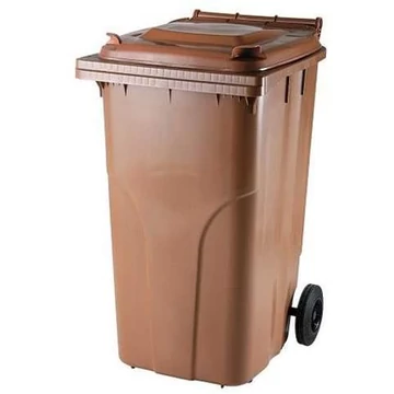 Nagyméretű műanyag hulladékgyűjtő, térfogata 240 l, mobil, barna