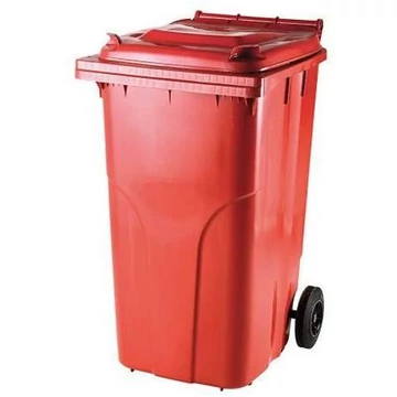Nagyméretű műanyag szemetes, 240 l térfogatú, mobil, piros