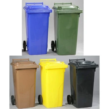 Nagy műanyag szemetesdoboz, 5 x 120 l térfogatú, mobil, színes, 5 darabos csomag