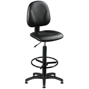 REGAL ipari forgószék lábtartó gyűrűvel, szintetikus bőr - fekete