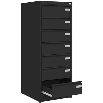 CD és DVD tároló fém szekrény, 7 fiók, ma x sz x mé: 1285x505x565 mm, szín: fekete RAL9005