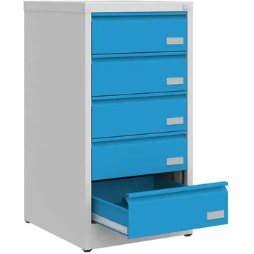 CD és DVD fémszekrény, 5 fiókkal, ma x sz x mé: 956x505x565 mm, szín szürke RAL7035 / kék RAL5012