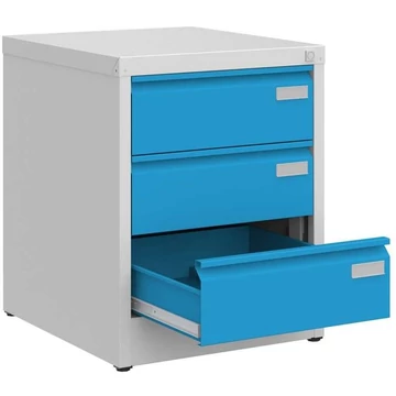 CD és DVD tároló fém szekrény, 3 fiókkal, ma x sz x mé: 630x505x565 mm, szín szürke RAL7035 / kék RAL5012