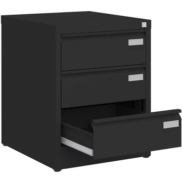 CD és DVD tároló fém szekrény, 3 fiók, ma x sz x mé: 630x505x565 mm, szín: fekete RAL9005