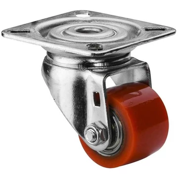 Beálló szállítógörgő, öntött poliuretán vörös, szerelőlappal, teherbírása 100 kg