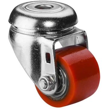 Beálló szállítógörgő, öntött poliuretán vörös, csavarlyukkal, teherbírása 100 kg