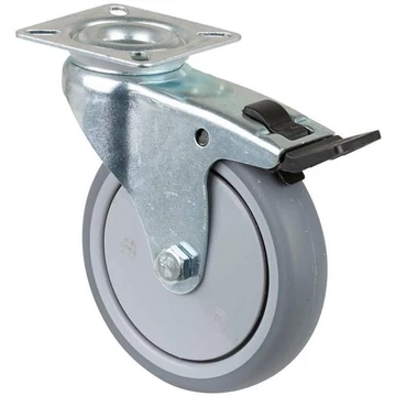 Beálló készülékgörgő fékkel, átm. 100 mm, szerelőlappal, terhelés 70 kg