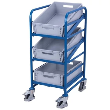 VARIOfit polcos kocsi szabványos EURO tárolókhoz, 3 szint szögvasból 3 rekeszhez, rakfelület 410x610 mm