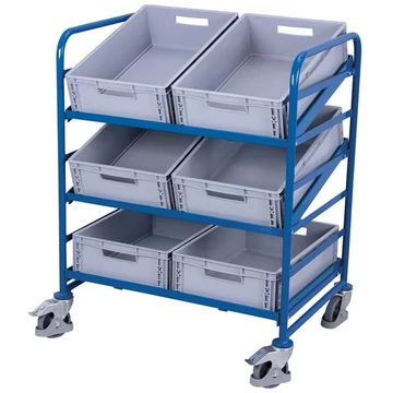 VARIOfit polcos kocsi szabványos EURO tárolókhoz, 3 szint szögvasból, 6 rekeszhez, rakfelület 825x610 mm