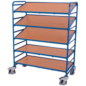 VARIOfit polcos kocsi szabványos EURO tárolókhoz, 5 szintes, rakodószintek fából készült panelekből, rakfelület 1240x610 mm