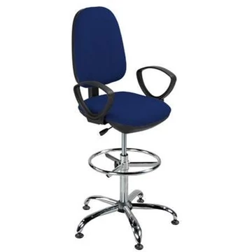 PEGAZ magas munkahelyi forgószék, lábtartó gyűrűvel és kartámaszokkal, sötétkék műbőr kárpittal