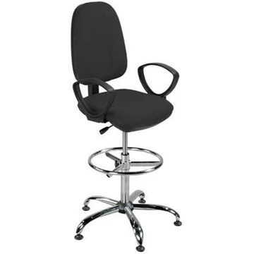 PEGAZ magas munkahelyi forgószék, lábtartó gyűrűvel és kartámaszokkal, fekete műbőr kárpittal