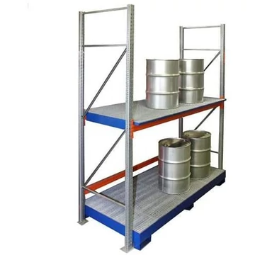 Acélgyűjtő tálcák raklapállványokhoz, acélrácsokkal és lábakkal, 2680x1300x250 mm, kék RAL5010