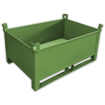 Tömör falú konténer csúszótalpakkal, vízálló, professzionális, teherbírás 1500 kg, HxS 1200x800 mm, zöld RAL6011