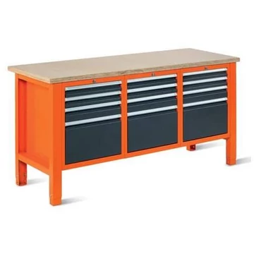 Műhelyasztal TECHNO Light, szélessége 1765 mm, 12 fiók, narancssárga színű RAL2004 / antracit RAL7016.