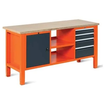 Műhelyasztal TECHNO Light, szélessége 1765 mm, 4 fiók, 1 szekrény, narancssárga színű RAL2004 / antracit RAL7016.