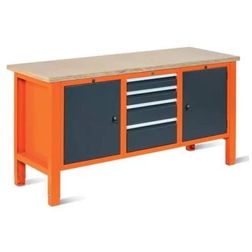 Műhelyasztal TECHNO Light, 1765 mm széles, 4 fiók, 2 szekrény, narancssárga színű RAL2004 / antracit RAL7016.