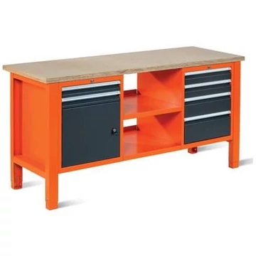 Műhelyasztal TECHNO Light, szélessége 1765 mm, 6 fiók, 1 szekrény, narancssárga színű RAL2004 / antracit RAL7016.
