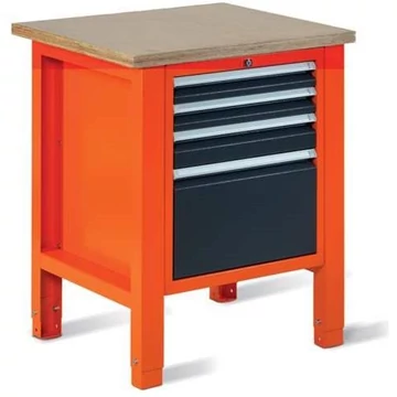 Műhelyasztal TECHNO Light, 725 mm szélességű, 4 fiók, narancssárga színű RAL2004 / antracit RAL7016.