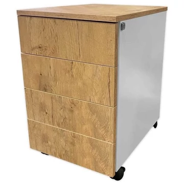 STEEL fiókos konténer, 4 fiók, világosszürke RAL7035 / fiók elülső tölgy