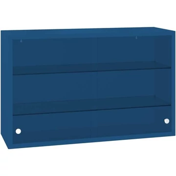 Acél fali szekrény üveg tolóajtókkal, szélesség x magasság x mélység: 800 x 500 x 250 mm, kék színű RAL5010