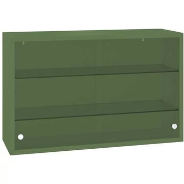 Acél fali szekrény, üveg tolóajtókkal, szélesség x magasság x mélység: 800 x 500 x 250 mm, zöld színű RAL6011