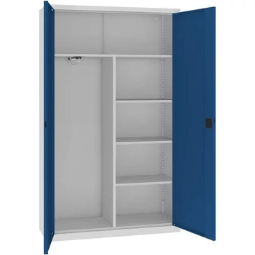 Acél szekrény ruhatárral, ma x sz x mé: 1990 x 1000 x 435 mm, világosszürke ház RAL7035 / ajtó színe kék RAL5010