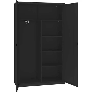 Acél szekrény ruhatárral, ma x sz x mé: 1990 x 1200 x 435 mm, ház fekete RAL9005 / ajtószín fekete RAL9005