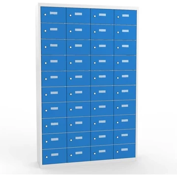 Kis rekeszszekrény, 4x10 rekesz, ma x sz x mé: 1800x12000x500 mm, szín szürke RAL7035 / ajtó kék RAL5012