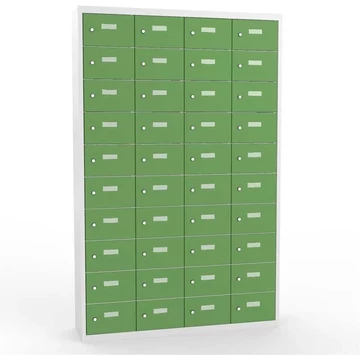 Kis rekeszszekrény, 4x10 rekesz, ma x sz x mé: 1800x12000x500 mm, szín szürke RAL7035 / ajtók zöld RAL6011