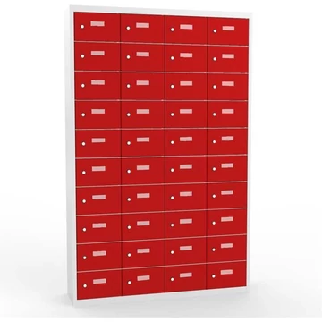 Kis rekeszszekrény, 4x10 rekesz, ma x sz x mé: 1800x12000x500 mm, szürke színű RAL7035 / ajtók piros RAL3020