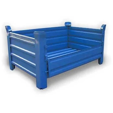 Tömör falú konténer, professzionális, teherbírása 1500 kg, HxS 1200x800 mm, 1 fali fedél, kék RAL5010