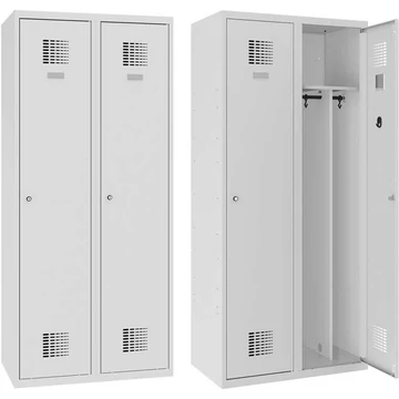 WEMO öltözőszekrény, hegesztett, 2 x 400 mm, az ajtó színe szürke RAL7035, láb nélkül, három ponton reteszelő rúdzár hengerzárral