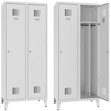 WEMO öltözőszekrény, hegesztett, 2 x 400 mm, az ajtó színe szürke RAL7035, lábbal, három ponton reteszelő rúdzár hengerzárral