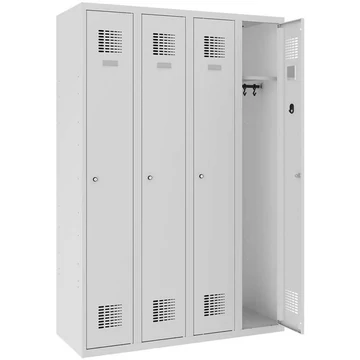 WEMO öltözőszekrény, hegesztett, 4 x 300 mm, ajtó színe szürke RAL7035, láb nélkül, hárompontos zár, hengerzár