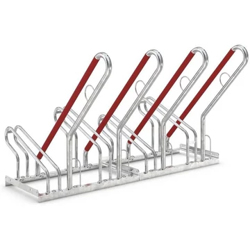 Helytakarékos kerékpártartó, konzolos parkoló ferde támaszokkal, egyoldalas, 4 parkolóhely