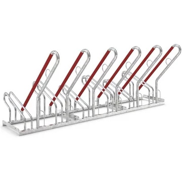 Helytakarékos kerékpártartó, konzolos parkoló ferde támaszokkal, egyoldalas, 6 parkolóhely