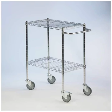 Szervizkocsi, krómozott, higiénikus, 2 polc, ma x sz x mé: 1010x460x920 mm, teherbírás 200 kg