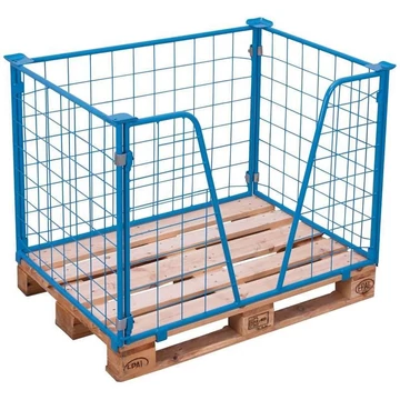 Rácsos rakodókeret, nyitott hosszú oldal, magasság 800 mm, raklaphoz 1200x1000 mm, kék