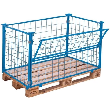 Rácsos rakodókeret fedéllel, magasság 800 mm, raklaphoz 1200x1000 mm, kék