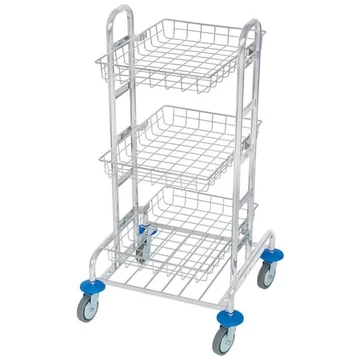 Többcélú kocsi, krómozott, 3 dróthálós kosár, m x h x sz: 1030x550x300 mm