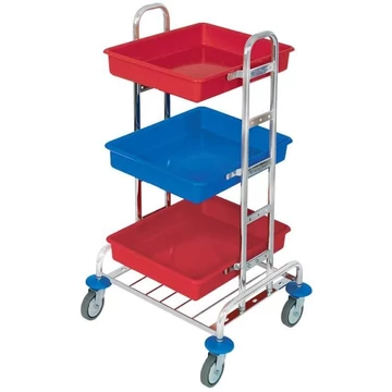 Többcélú kocsi, krómozott, 3 műanyag tálca, m x h x sz: 1030x550x300 mm